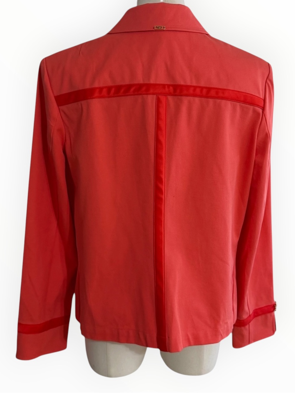 ST. JOHN SPORT Coral Orange Zip Front Stretch Jacket Blazer L Work Jean Casual - Picture 5 of 11